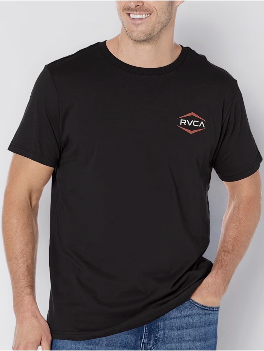 RVCA Black Short Sleeve Tee with Rust Logo